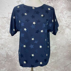Vintage Silk Mary Ann Restivo Star Blue 80s Top S